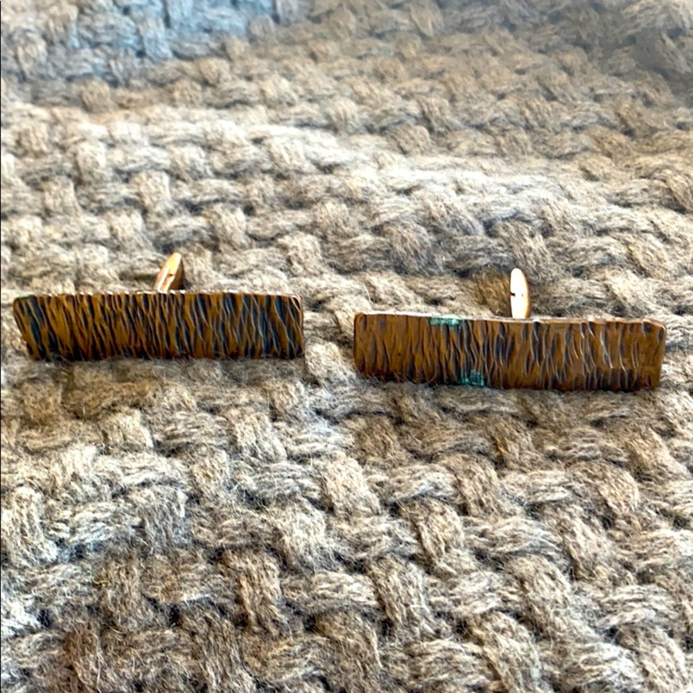 VTG hand made textured rectangle copper cufflinks